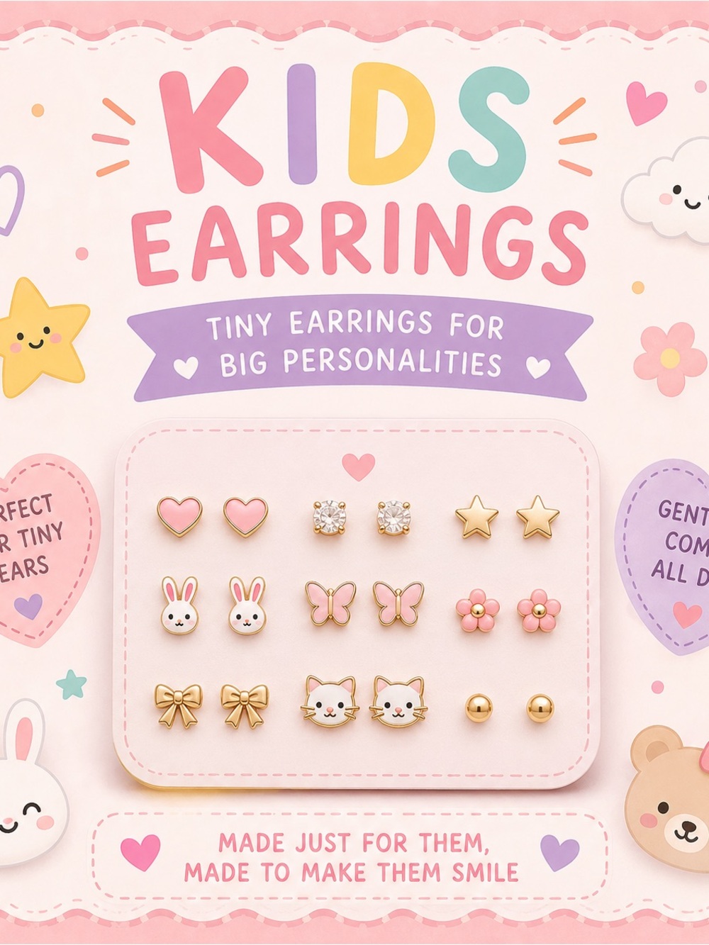 paparazzi Pink Gold White Kids Earring Trio Set - Cute Shapes